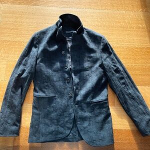 John Varvatos - Blue and Black Detail Wool Exterior Suit Jacket